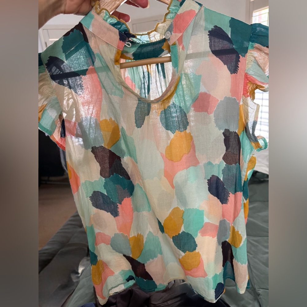 Thml Multi Swatch Pattern Mock Neck Flutter Sleev… - image 3